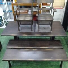 ダイニング5点セット　大型ワイドサイズ　ベンチチェア×2   肘掛け付チェア×2   195×95×70の画像