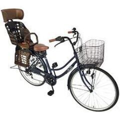 サントラスト(suntrust) 自転車 ママチャリ チャイルドシート付 26インチ 6段ギア ネイビー 青 dixhuit かご 鍵 ライト 標準搭載の画像
