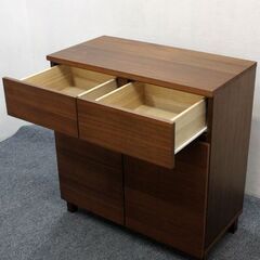 無印良品/MUJI ウォールナットキャビネット 木製扉 脚付き 幅80 中古