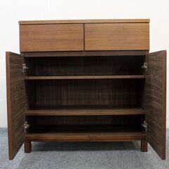 無印良品/MUJI ウォールナットキャビネット 木製扉 脚付き 幅80 中古