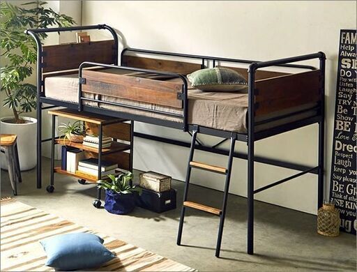 IRON\u0026WOOD　ヴィンテージ調アイアンベッド　天然木
