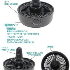 【新品】小型扇風機 車用 エアコン口取付型 風量3段階 LEDライト USBの画像