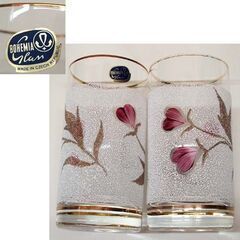 長期保管・未使用品★ボヘミアガラス タンブラー 5個セット 金彩 花柄 カリグラス ペインティング クリア　箱付 グラス 酒器 ☆ PayPay(ペイペイ)決済可能 ☆ 札幌市 豊平区 平岸の画像
