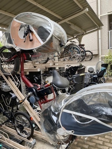 【お取引中】電動自転車　ジャンク　前後チャイルドシートあり　カバー付き