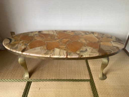 海外製 大理石テーブル リビングテーブル センターテーブル 天然石 アンティーク風 メキシコ 家具 真鍮 猫足 中古