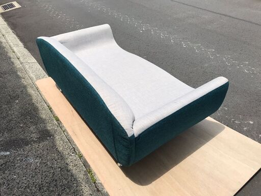 布製 ラブソファ 2人掛 おしゃれ インテリア グレー×ブルー 幅140cm×奥行70cm×高さ55cm 
