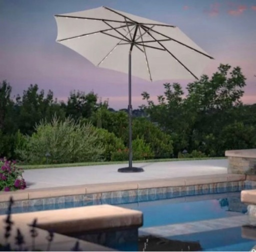 新品 ★ コストコ Sunvilla 3m 屋外用 ガーデン パラソル LEDライト付 グレー マーケット アンブレラ 10フィート 大型 日よけ シェード