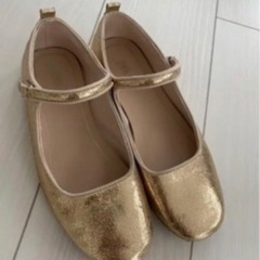 ZARA ゴールドストラップシューズ　バレエシューズ２1.5〜2...
