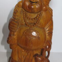 布袋尊 木像 木彫り 置物 高さ約46cm 七福神/縁起/インテ...
