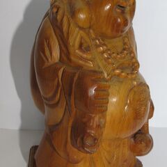 布袋尊 木像 木彫り 置物 高さ約46cm 七福神/縁起/インテリア/布袋様/開運/美術品/工芸品　台座付きの画像