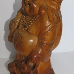 布袋尊 木像 木彫り 置物 高さ約46cm 七福神/縁起/インテリア/布袋様/開運/美術品/工芸品　台座付きの画像