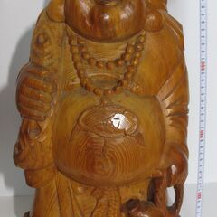 布袋尊 木像 木彫り 置物 高さ約46cm 七福神/縁起/インテリア/布袋様/開運/美術品/工芸品　台座付きの画像