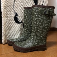 レディース　花柄　レインブーツ　長靴　ロング　Lサイズ