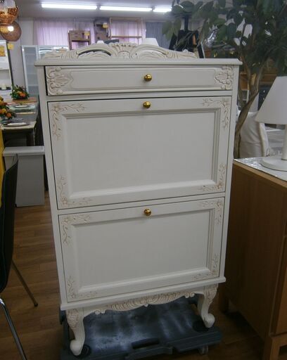 R418 おしゃれロココ調 シューズボックス、幅64cm 美品