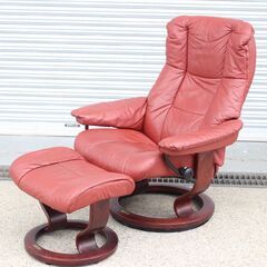 T009) EKORNES エコーネス メイフェア 本革 ストレスレスチェア オットマン付き Mサイズ リクライニングチェア レッド 赤 2001年製 椅子