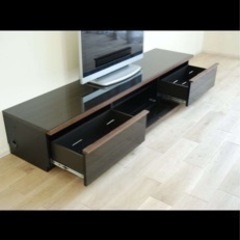 家具産地大川の最高品質　テレビボード メレーナ 幅210 テレビ台 おしゃれ 黒ガラス ブラック ウォールナット材使用！の画像