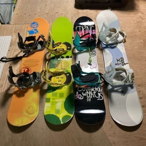 ● スノーボード、バインディング付き、8000〜15000円