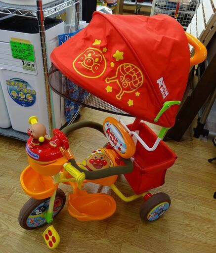 アンパンマン 三輪車 舵取り棒付き 日除け幌付き サンシェード 子供 キッズ 西岡店
