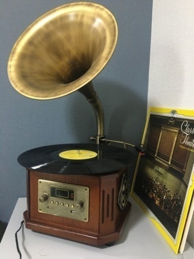 レコード付き　HOFEINZ 天然木材 蓄音機 純銅ホーン 工芸品 マルチレコードプレーヤー/Bluetooth4.2 /USB/FM ラジオ