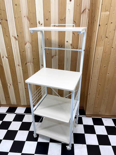 【 1人暮らしの方必見!!! 】キャスター付きキッチンワゴン　ホワイト系　49×42×131　レンジ台　炊飯器　生活家具