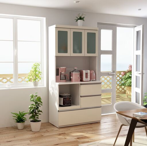 キッチンラック 食器棚 鏡面仕上げ 幅90cm　新品　完成品　在庫処分