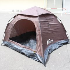 札幌 設営確認済み FIELDOOR/フィールドア ワンタッチテント200 4人用スクエアタイプ ダークブラウン キャンプ アウトドアの画像