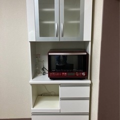 【値下しました】松田家具　キッチンボード　　食器棚　ホワイト・シルバー