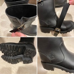 無料　ワケあり　長靴　23.5 レインブーツ　黒　エンジニアブーツ風　ベルト取れてますの画像