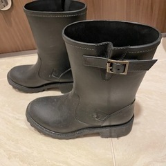 無料　ワケあり　長靴　23.5 レインブーツ　黒　エンジニアブーツ風　ベルト取れてますの画像