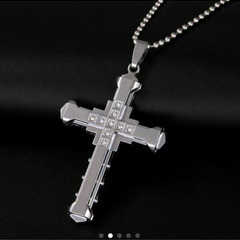 j←←←m17   銀-クロス 十字架 ネックレス メンズ チェーン ヨーロッパ レトロ ヴィンテージ メンズ アクセサリー オシャレ ファッション 1の画像