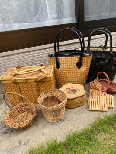 藤製　バック　ピクニックバック　カゴetcまとめて　★オマケ付き