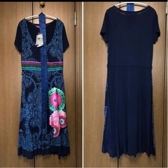 Desigual コットンワンピース ブルー、ピンクフラワー M 