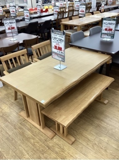 KF-60【ご来店頂ける方限定】ニトリ　サザナミ150 ベンチダイニング4点セット　ナチュラル