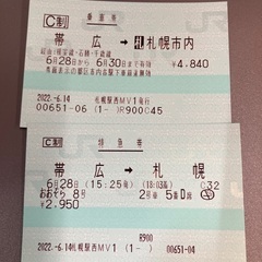 帯広→札幌おおぞら　とかち　片道　