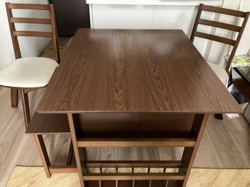 ニトリ　伸長式ダイニングテーブル(ロピア2 MBR)4点セット