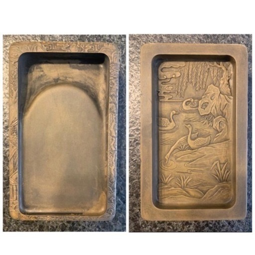澄泥硯　最上位　鱔魚黄　鱔魚黄澄泥硯　上下蓋・箱付き　蘭亭硯