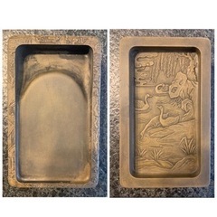 澄泥硯　最上位　鱔魚黄　鱔魚黄澄泥硯　上下蓋・箱付き　蘭亭硯の画像