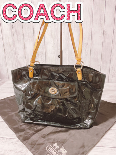 H1147 COACH コーチトートバッグ　エナメル　ブラック　F14663