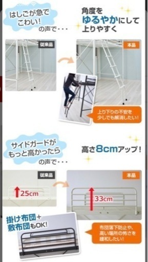 ロフトベッド ベッド下140 コンセント付き  1人暮らしなど