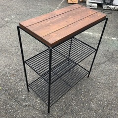 ★雰囲気抜群★BIMAKES インダストリアル ヴィンテージ アイアンシェルフ アイアンラック オープンシェルフ 高さ90㎝ 木製 R040616の画像