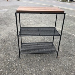 ★雰囲気抜群★BIMAKES インダストリアル ヴィンテージ アイアンシェルフ アイアンラック オープンシェルフ 高さ90㎝ 木製 R040616の画像