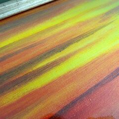 谷村一男作 油彩画 『沈む太陽』 F3 2013.3.7 夕日 海 夕焼け 額付き K