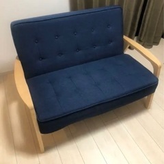 【お取引き決定】ネイビー　布張り　2人掛けソファの画像