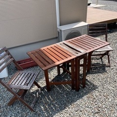 IKEA ウッドテーブル　椅子二脚セット　取り引き中