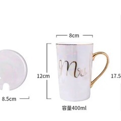 陶磁器のペアのマグカップ蓋、スプーンセット新品の画像