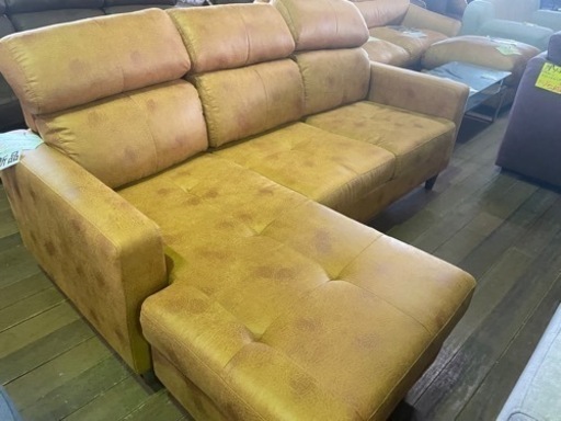 カウチソファー新品！ファブリックレザー