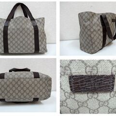 お値下げ中！ グッチ GUCCI トートバッグ ショルダー 肩掛け 141624 PVC レザー GG ベージュ ブラウン 西岡店の画像