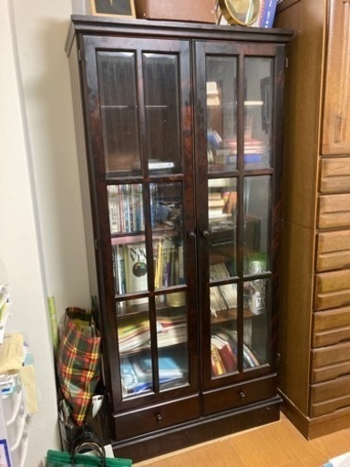 アンティーク 本棚 めんとりガラス