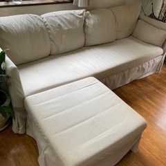 イケア IKEA サンドバッケン ソファー ３人掛け ベージュ スツールの画像