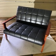 レトロ調レザーソファ2Pブラック